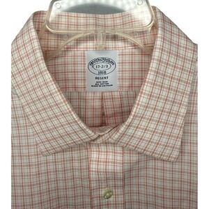 Brooks Brothers‎ Mens 17 2/3 Pink White Plaid Regent Fit Long Sleeve Button Down
